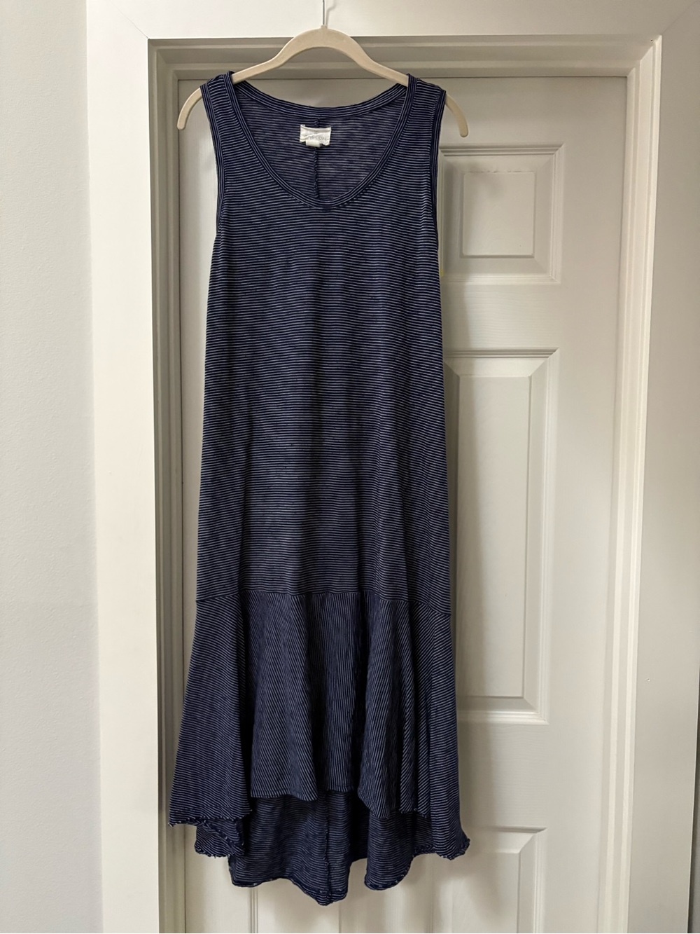 Caslon Navy & White Microstripe Sleeveless High-Low Maxi Dress